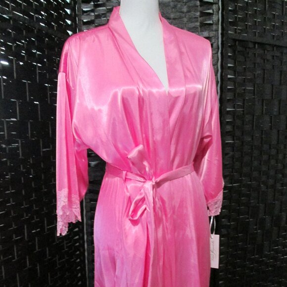 Linea Donatella Lacy Greer Solid Satin Robe Rose Brumeux NWT Sz S/M - Picture 6 of 9
